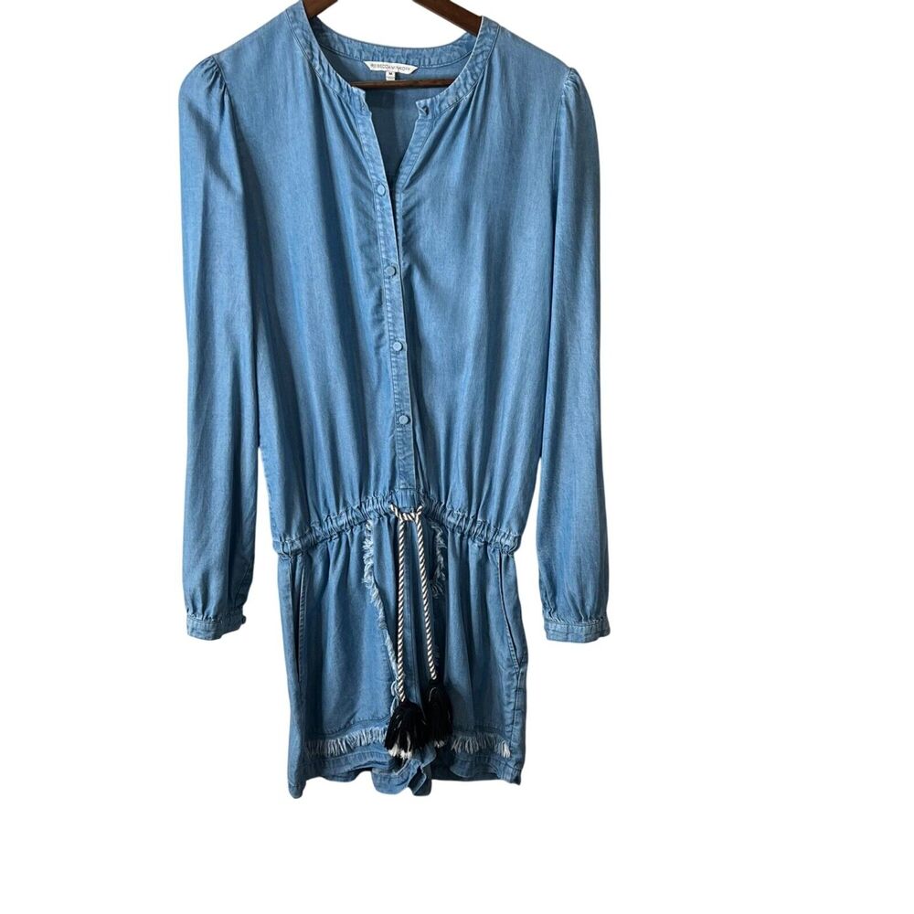 Rebecca Minkoff Womens Tencel Blue Romper With‎ Tassel Drawstring Size M